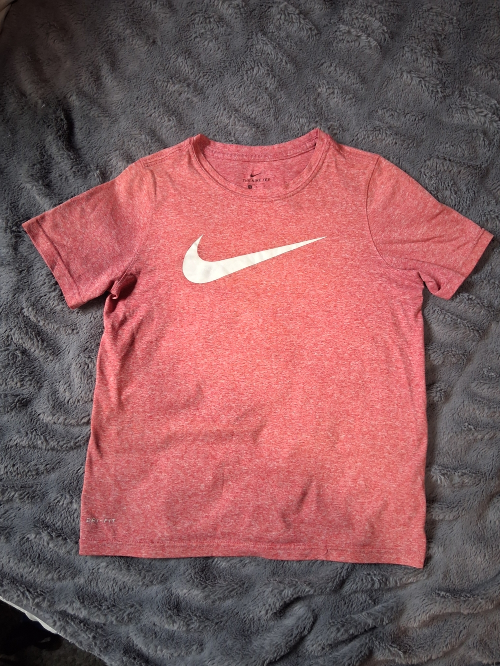Nike Kids Heather Red Short Sleeve Tee with White Swoosh